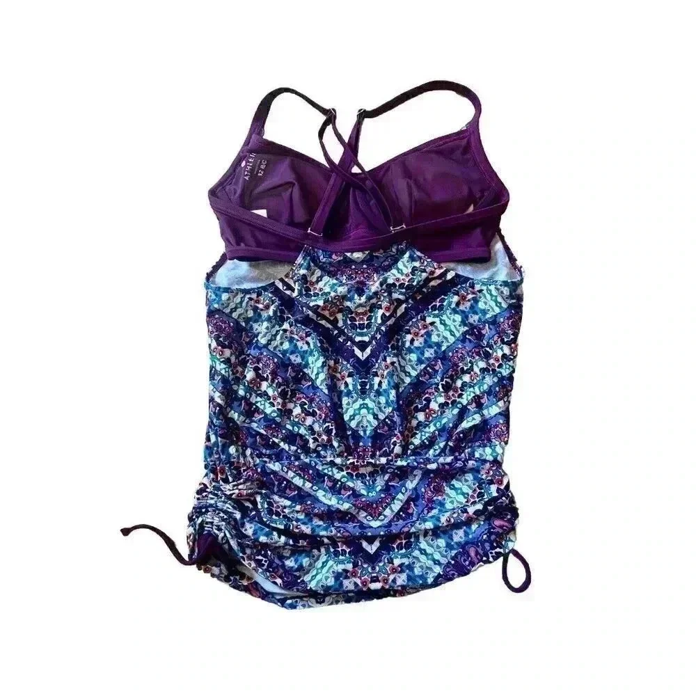 Athleta Swimsuit Marrakesh Side Scrunch Tankini Swim Top Size‎ 32 B/C UPF+50